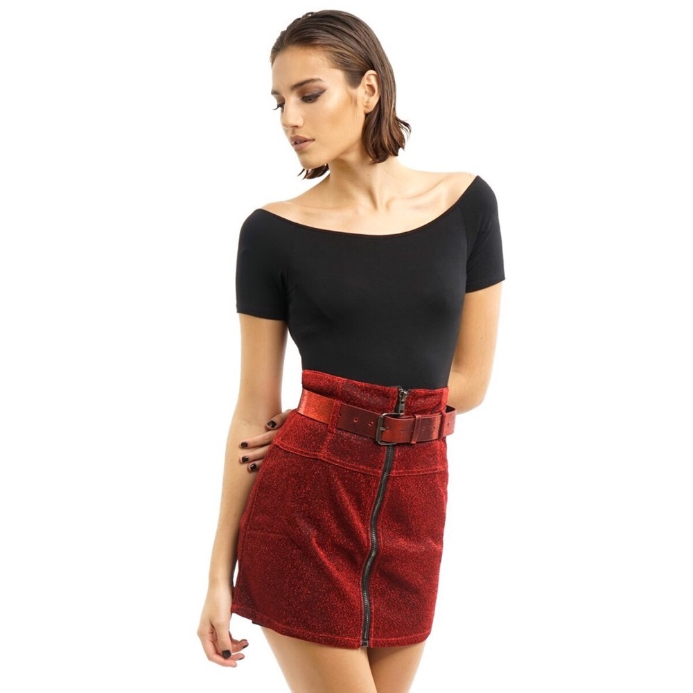 Red Metallic Skirt